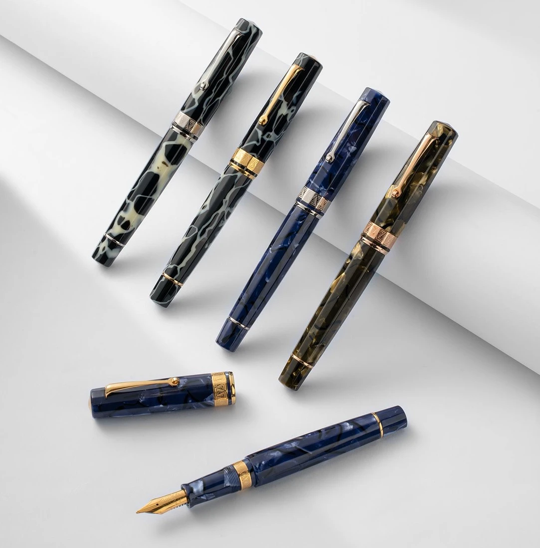 Omas Paragon Blue Royale En Goud Vulpen - Afbeelding 2